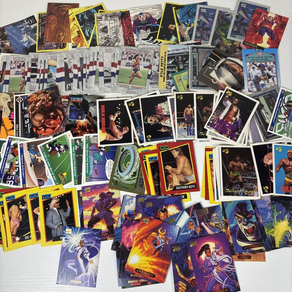 Lot 90s Trading cards 200+ Looney Tunes Marvel WCW WWF Olympics Batman Hot Wheel